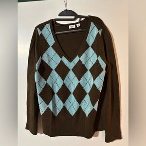 Cato Brown and Blue Argyle V-Neck Sweater